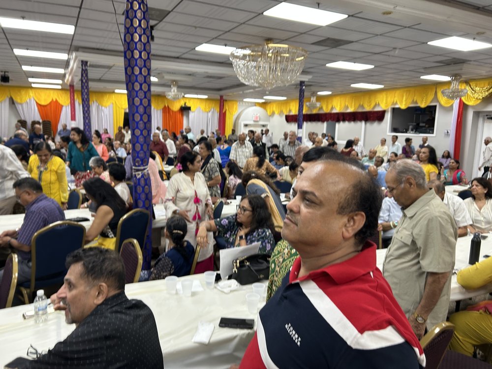 The crowd on a recent evening at the Gujarati Samaj, a community center, in Queens. The audience of mostly South Asian city residents was urged to oppose Zohran Mamdani's Democratic campaign for mayor.