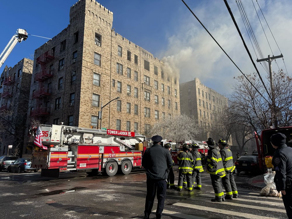 Emergency responders fight a fire at 2910 Wallace Ave. in the Bronx on Jan. 10, 2025.
