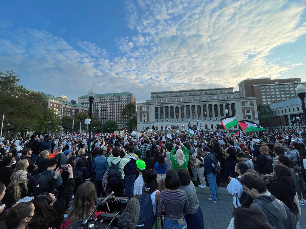 A photo of students protesting on the Columbia campus Thursday night.