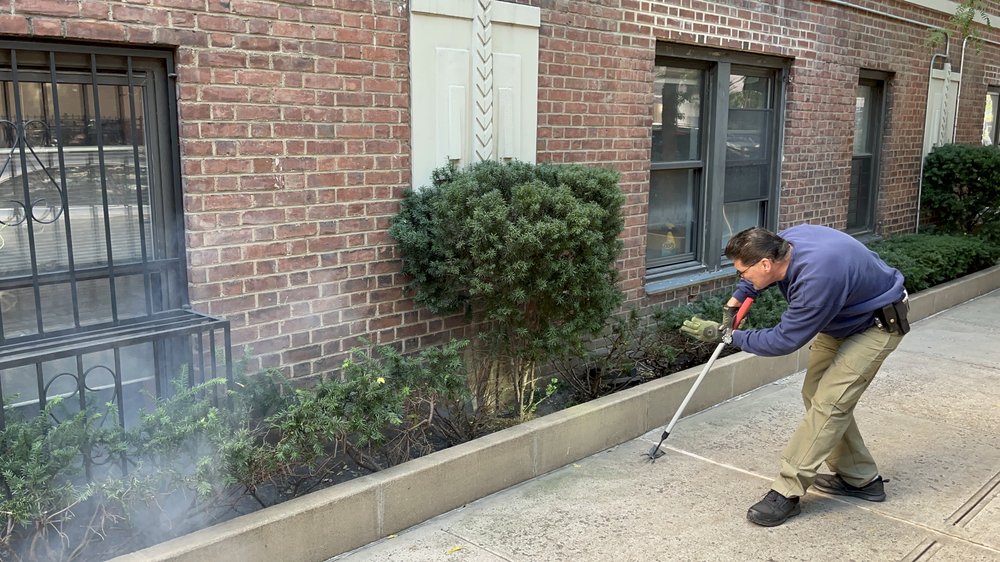 An exterminator monitors smoke coming from his Burrow Rx rat-killing device.