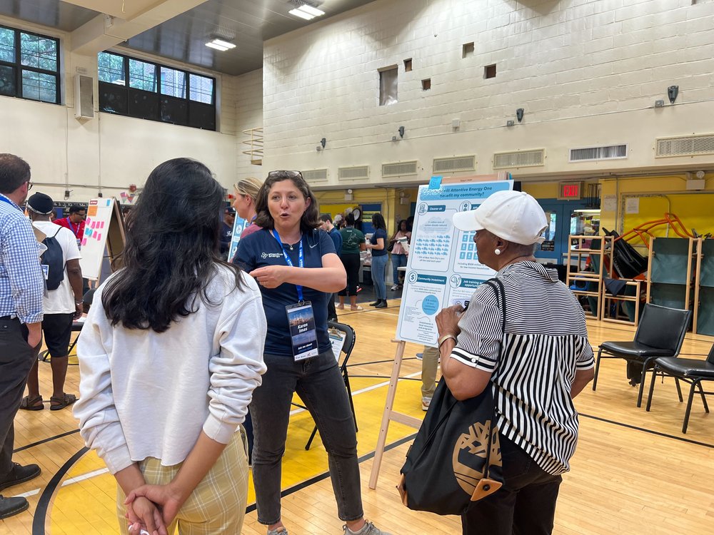 Almeda Rodman (right) talks about the future of the Long Island City waterfront.