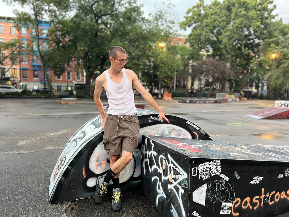 Skater Sinjin Mendenhall spent Monday evening rearranging a movable ramp at the park referred to as “Tompkins TF.”