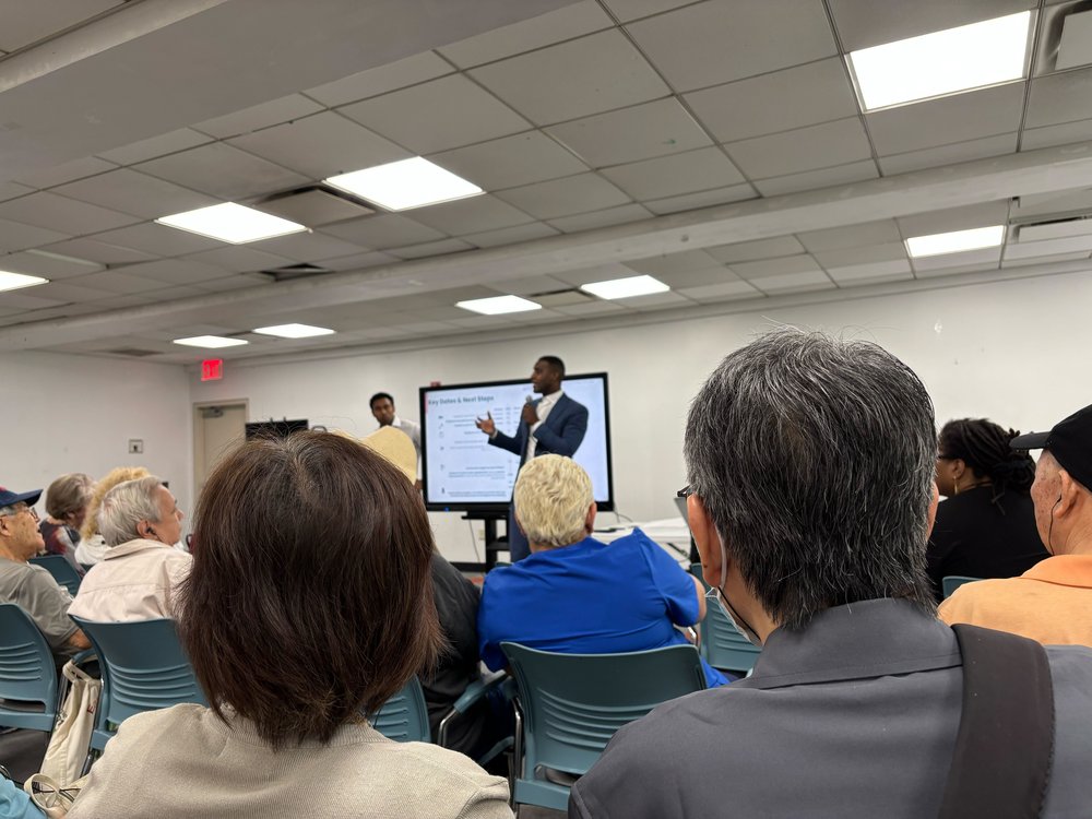 Essence's CEO Jamar Adams spoke at a tenant meeting last week.