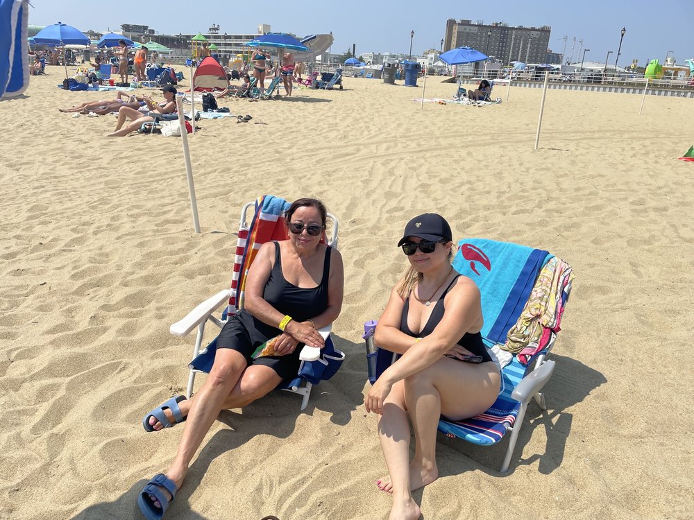 Sandra Romero and her mother, of Bloomfield at the beach in Asbury Park.