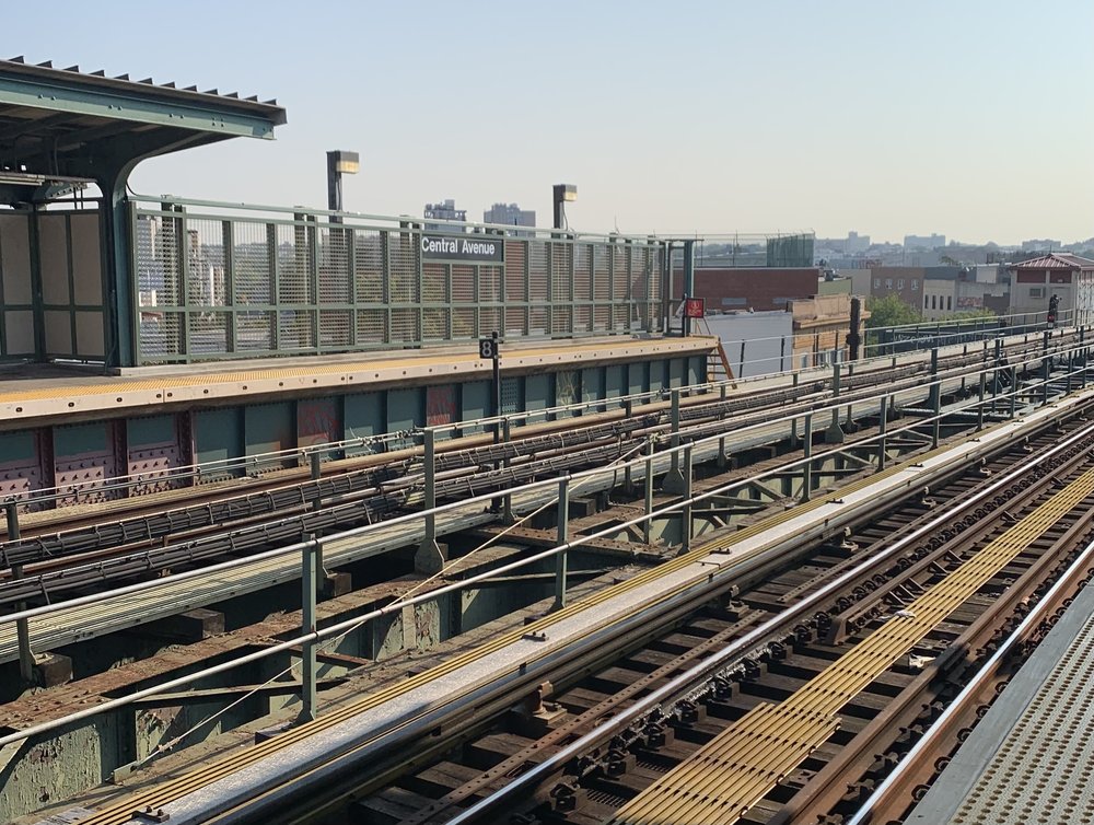 The tracks along the Central Avenue train station in Bushwick, Brooklyn.
