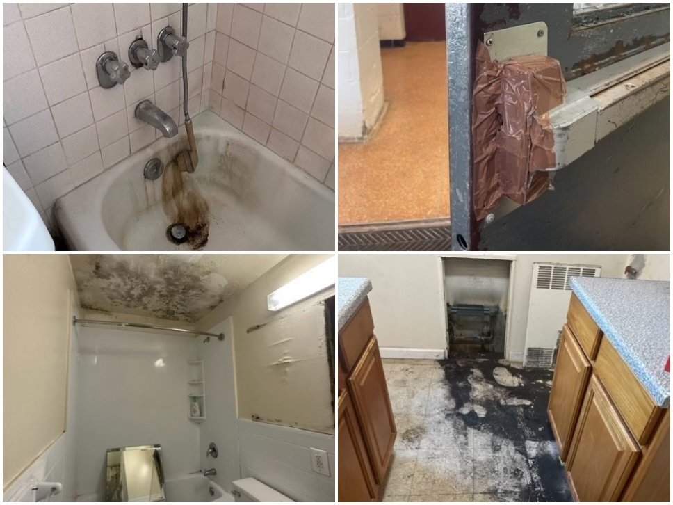 Severe water damage and hazardous conditions, including mold, collapsed ceilings, and exposed nails, were found inside vacant apartments at various housing complexes, the state comptroller says.