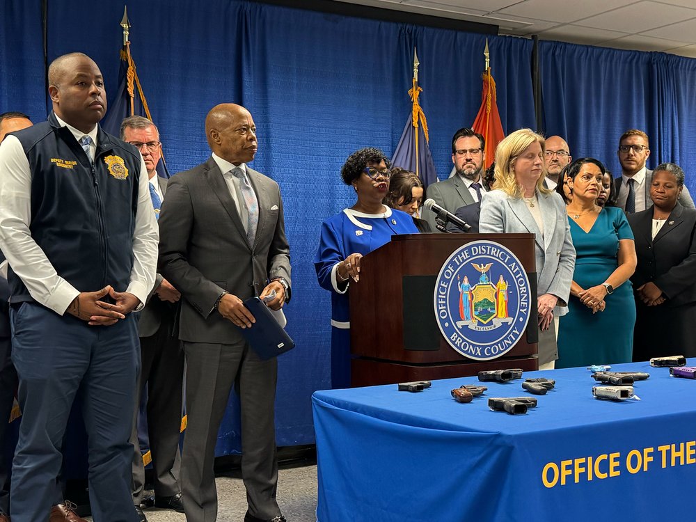 Bronx District Attorney Darcel Clark announces an indictment against 19 people accused of involvement in shootings in the borough on June 23, 2025,