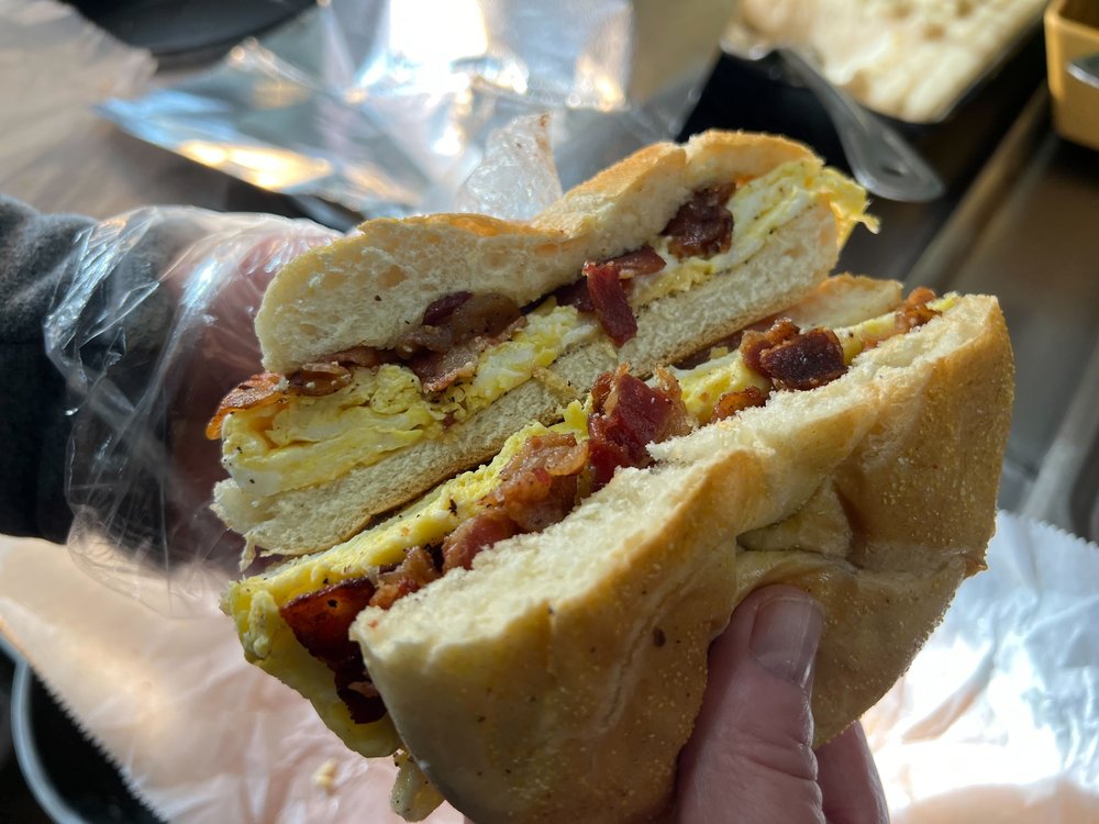 A bacon, egg and cheese sandwich