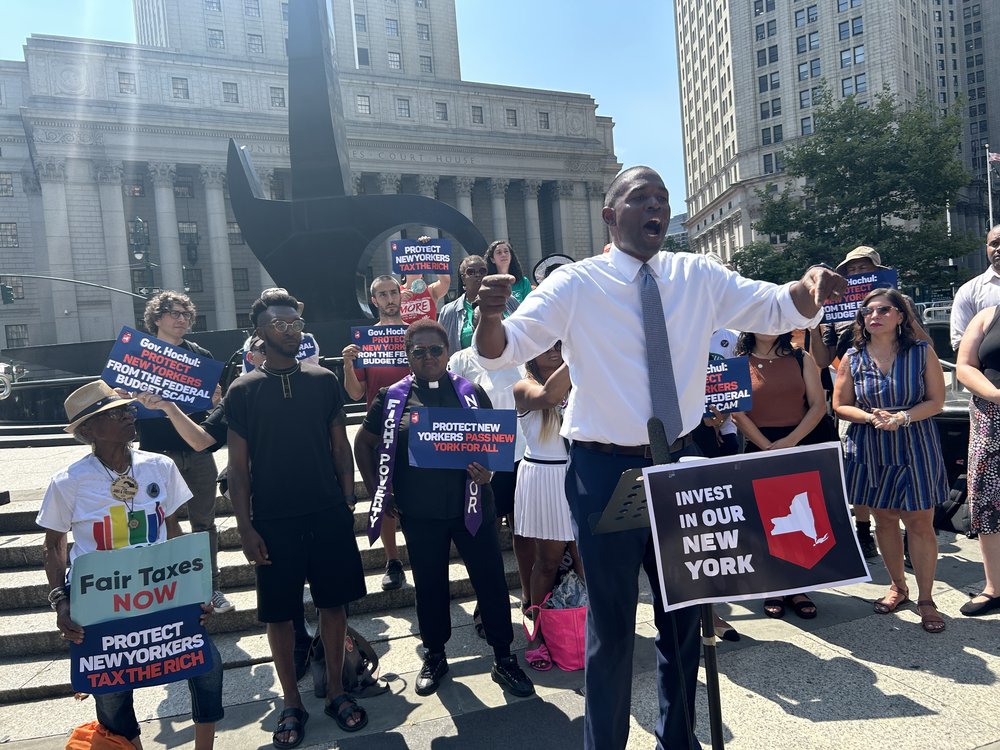 Antonio Delgado speaks at a rally.