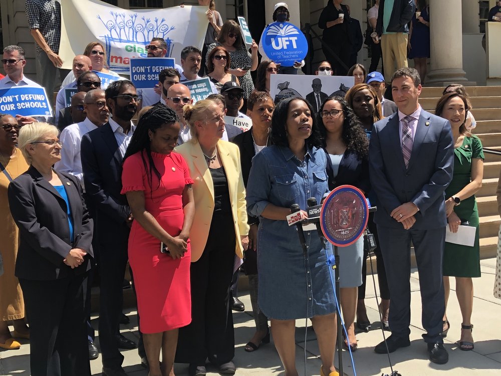 New York City Council Member Rita Joseph, chair of the education committee, joined other council members in calling for the Adams administration to restore funding to NYC schools.