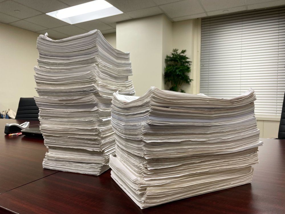 Stacks of papers.