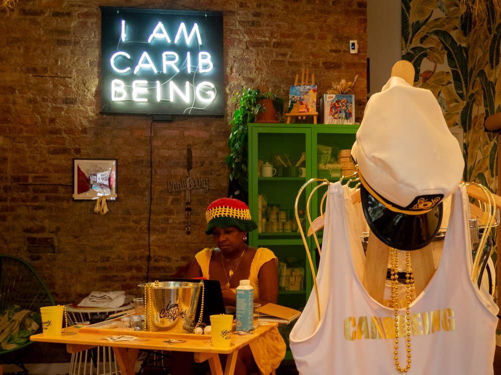 A photo of Shelley Worrell, founder of the community group I Am Caribbeing which also has a masquerade band component.