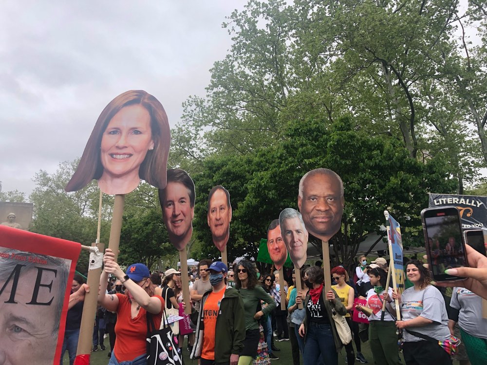 Protestors marching at a rally