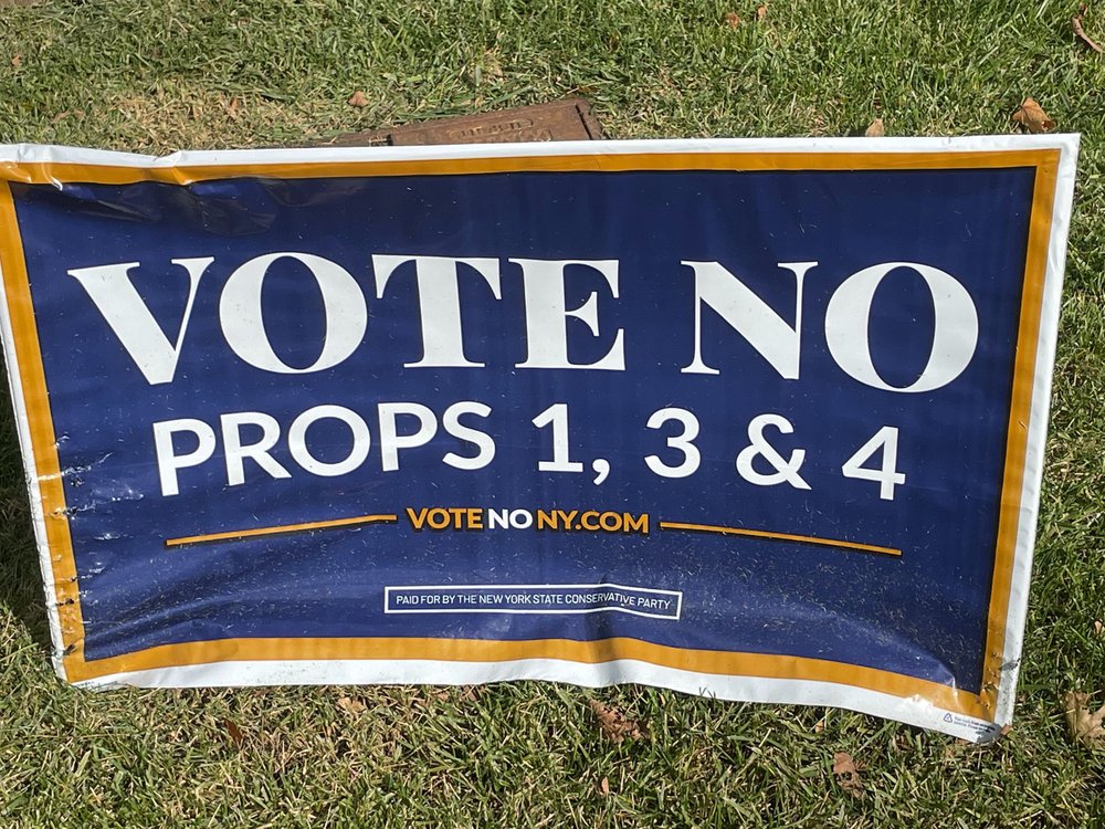 A "vote no" sign on a lawn in Westchester.