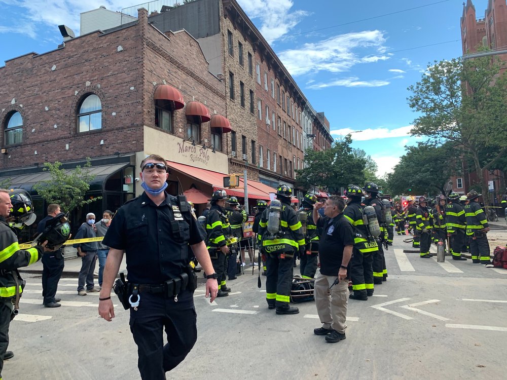 Photographs of the collapsed building at 348 Court Street and the FDNY response.