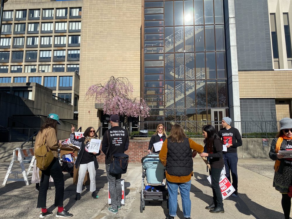 Protesters at Rutgers-Newark chanted " “Exploitation ain't the way, adjuncts deserve equal pay” on the first day of the first faculty strike in the university's history Monday.