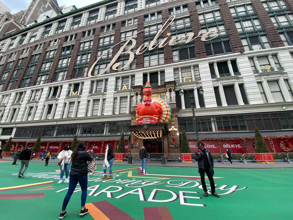 A photo of Thanksgiving Day Parade 2020 set up in Herald Square