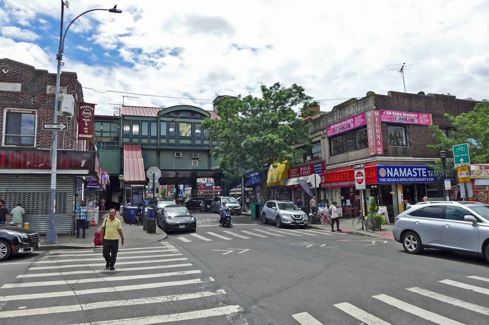 An intersection with two crosswalks.