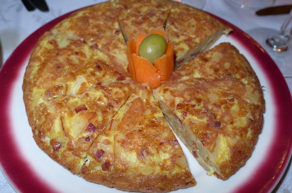 An omelette with triangular slices.