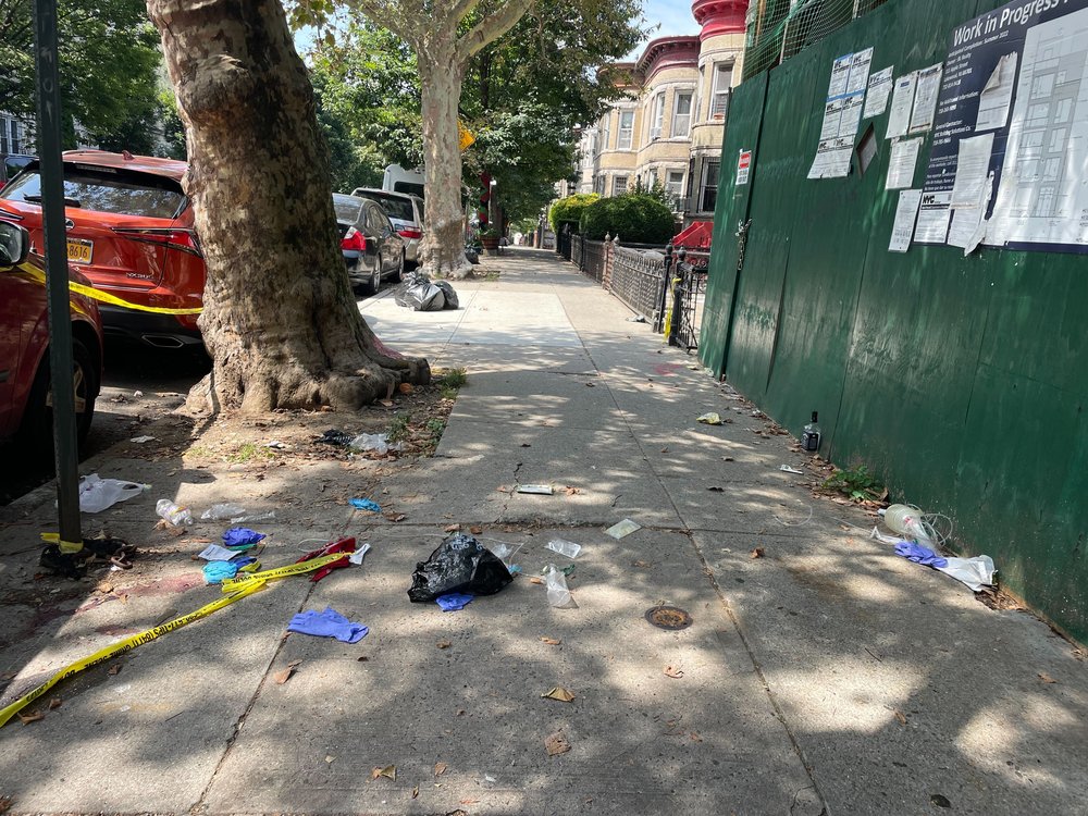 A photo of the scene where a man was killed after the West Indian Day festivities.