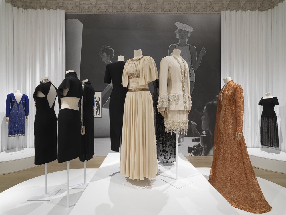 A series of dresses arranged for a display