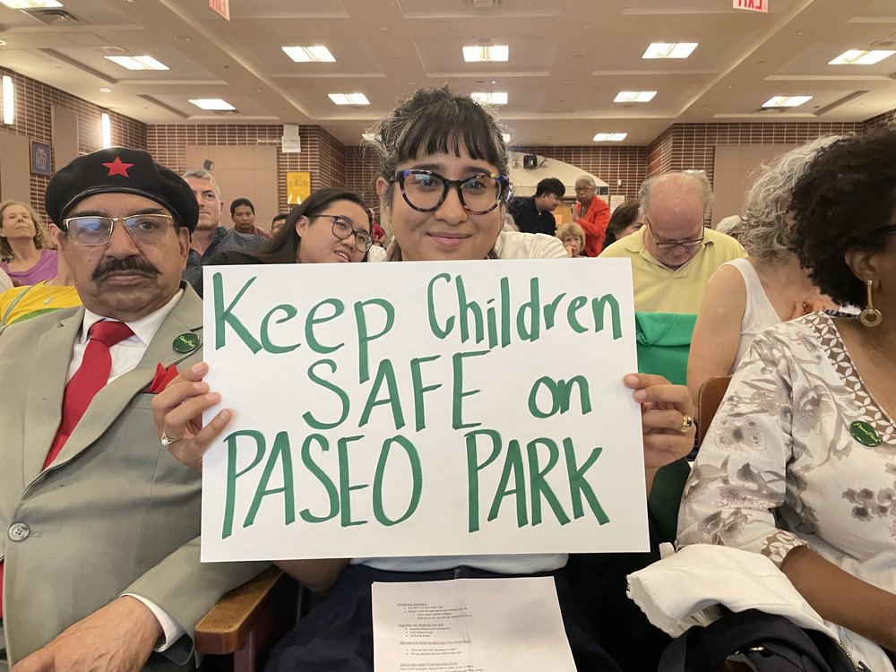 Josefina Bahamondes, Jackson Heights resident, turned out for a town hall discussion about pedestrian safety along the 34th Avenue open street. She said she was injured after being struck by a bicycle.