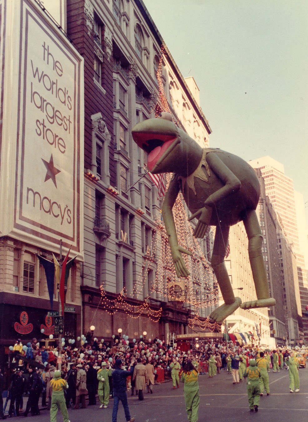 Kermit the Frog at the Macy's Thanksgiving Day Parade in 1977.