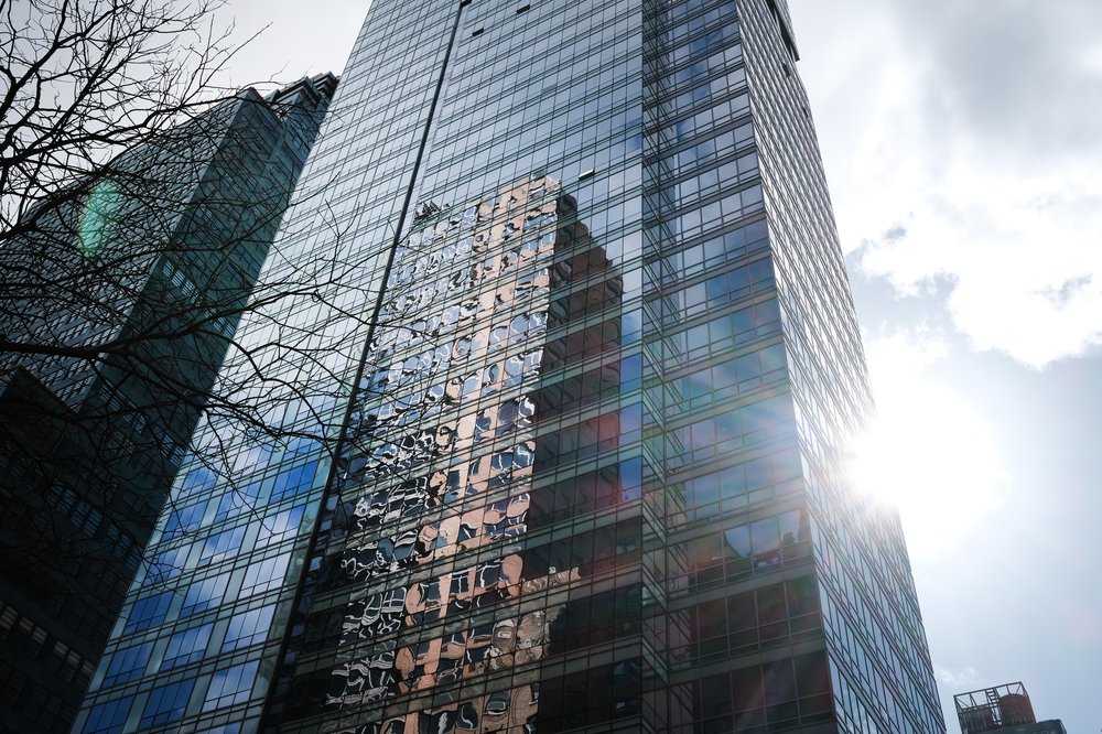 A photo of an empty office building in Manhattan