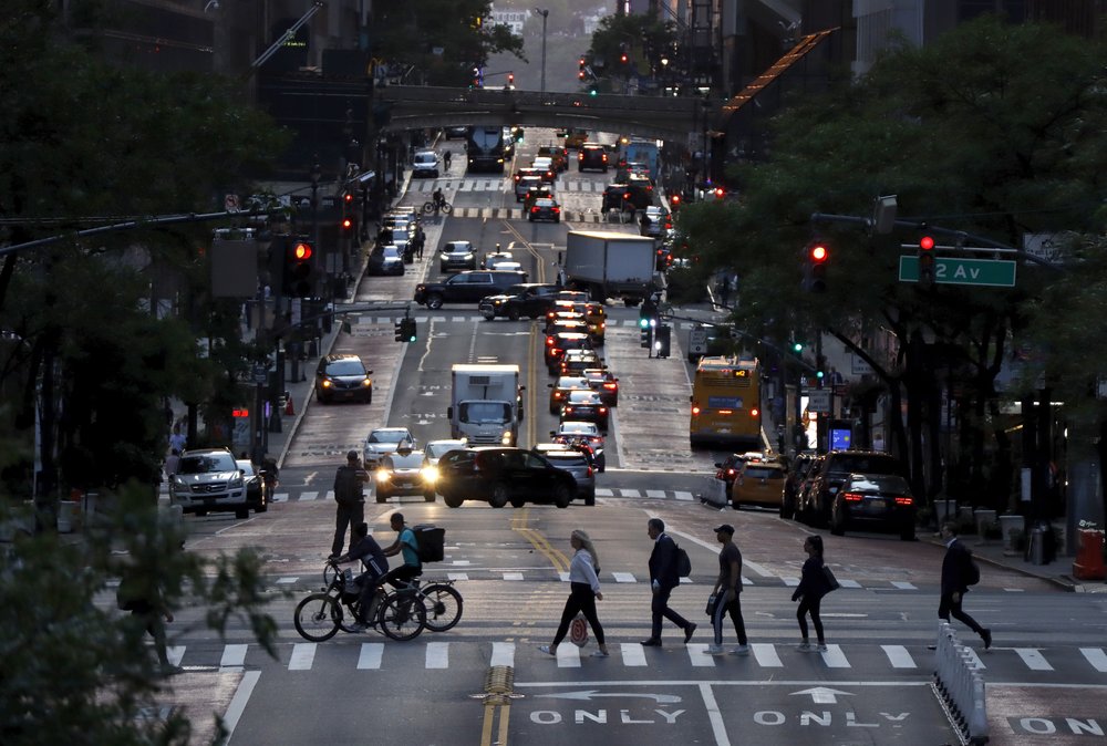 Traffic on 42nd Street in Manhattan.