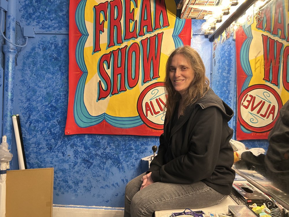 Marissa Solomon in the makeup room of Coney Island USA.