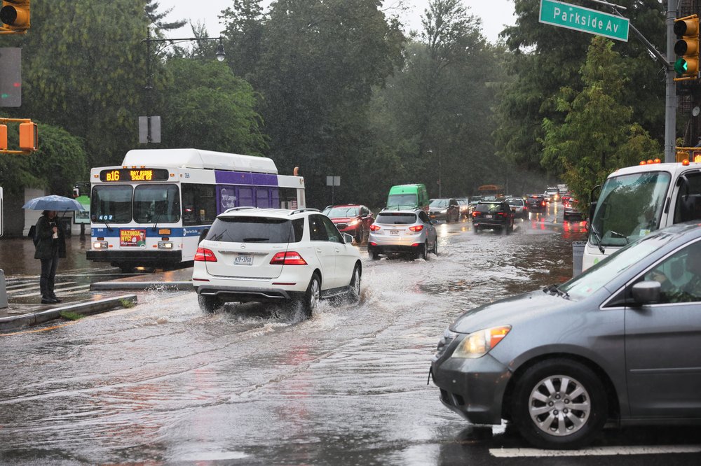 A photo of flooded roadways in NYC