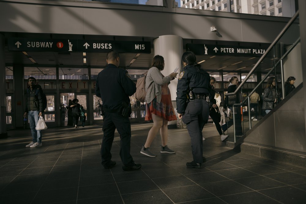A stock photo of a male and female police officer.