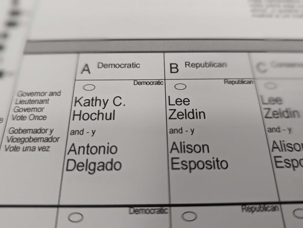 The 2022 Election Day ballot, featuring both Kathy Holchul's and Lee Zeldin's names.