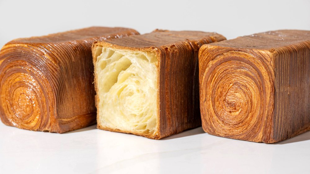 Bread shaped in rectangles and cut into so it looks like croissants.
