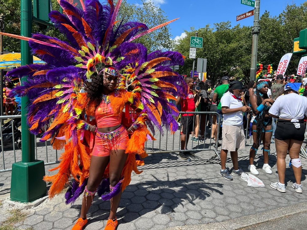 The scene along the West Indian Day parade route Monday in Brooklyn.