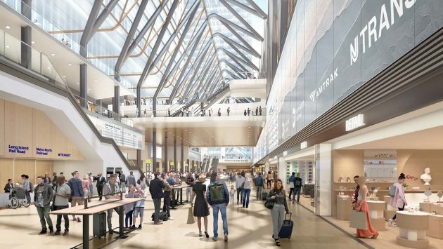 A rendering of the interior of a proposed renovation of Penn Station.