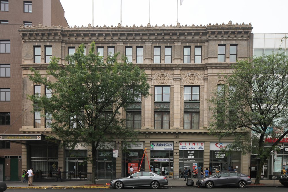 The exterior of an opera house in New York City