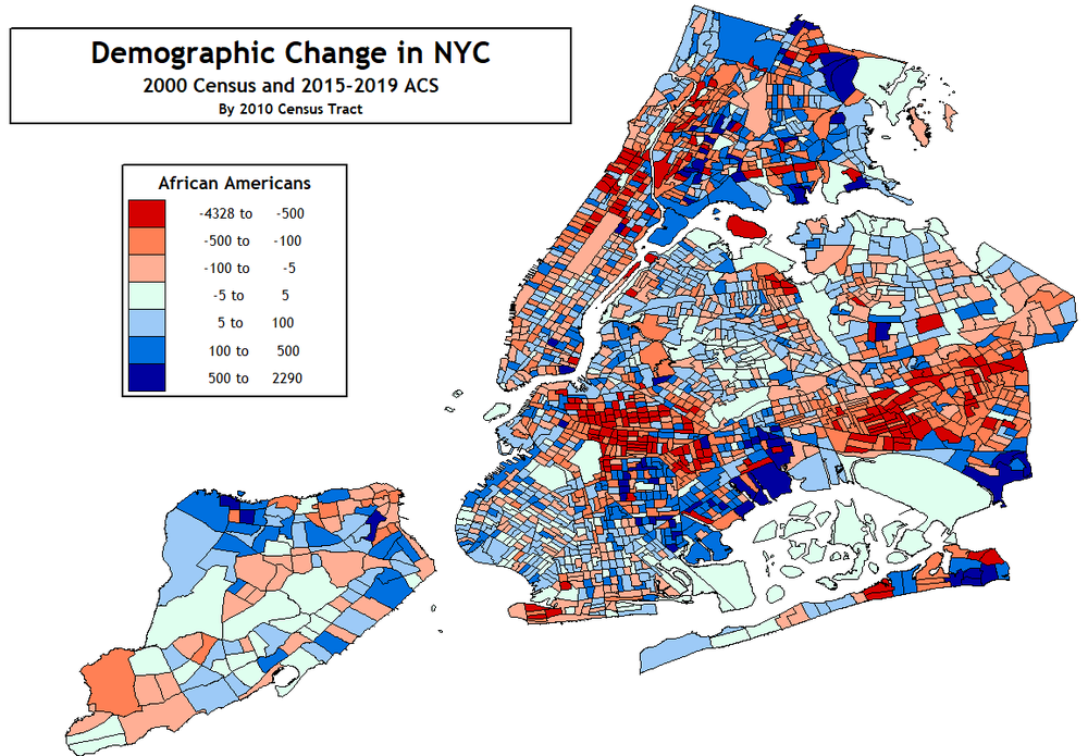 Map showing population changes in New York City