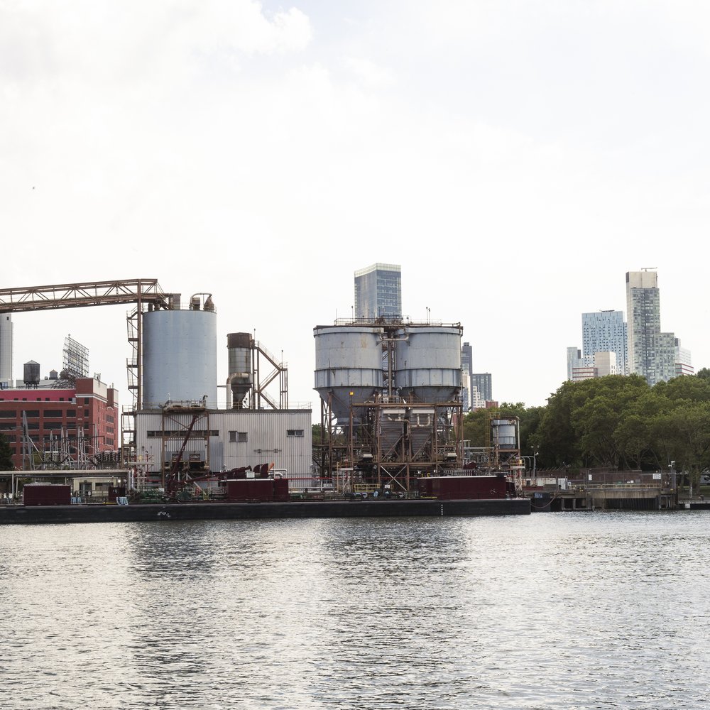 The generating station's oil barges.