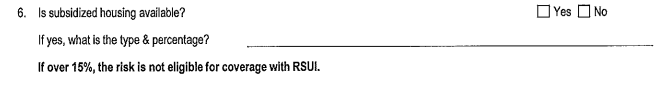 Section of a property insurance application from RSUI