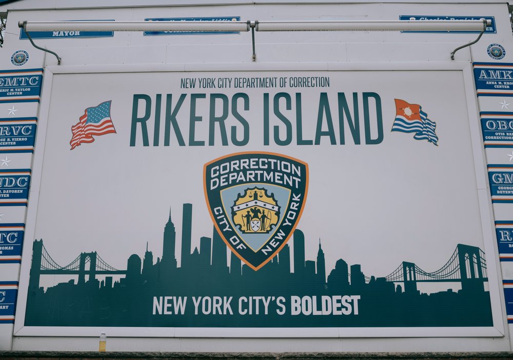 Photo of Rikers Island sign