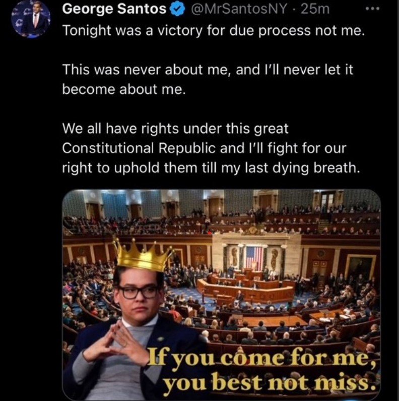 A screenshot of a now deleted tweet from Rep. George Santos