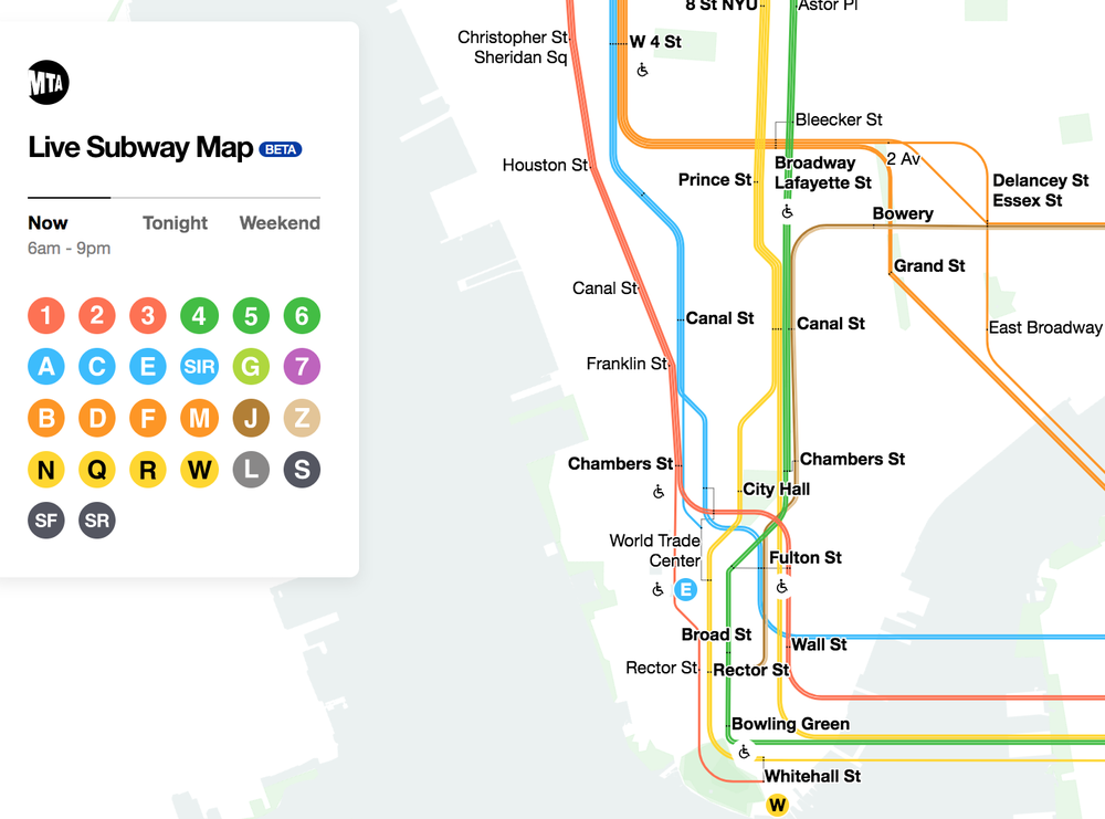 A screenshot of the new digital subway map