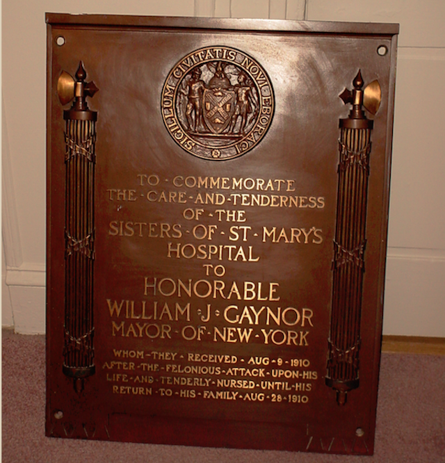 A picture of the Gaynor plaque that I tracked to a Brooklyn Heights convent.