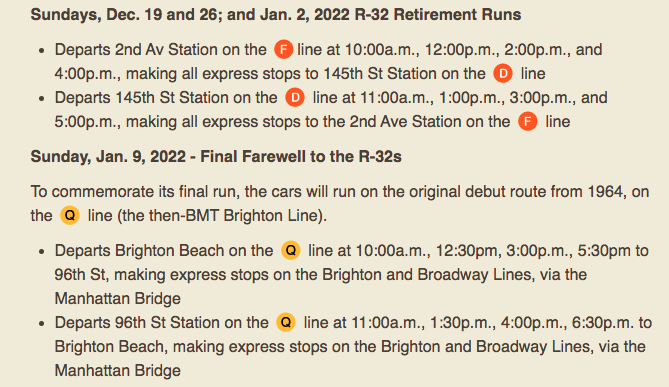 the R32 final ride schedule
