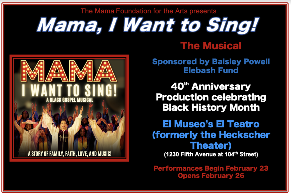 An ad for "Mama I Want To Sing"