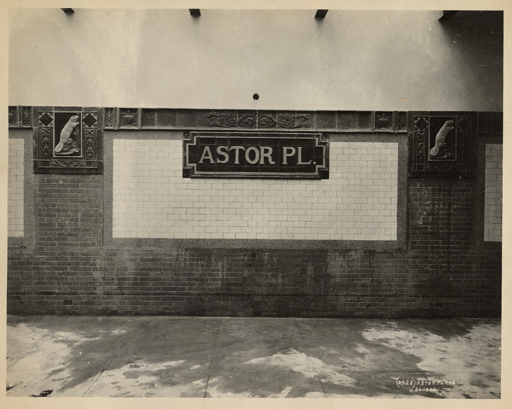 A photo of Beaver mosaic at Astor Place, June 30th 1904