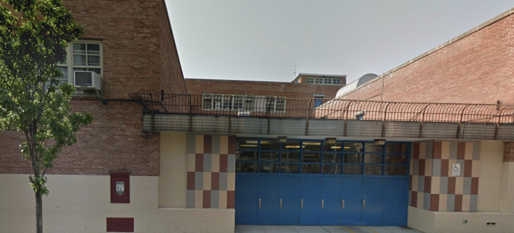 A photo of the exterior of the Walter Damrosch school in the Bronx where a librarian was arrested for endangering a child.