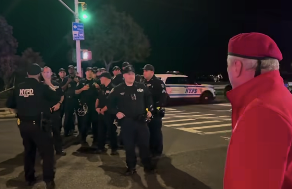 Video posted to Curtis Sliwa's Facebook page shows scenes from Tuesday night's protest outside a Staten Island migrant shelter.