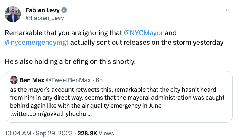 A tweet by City Hall spokesperson Fabien Levy